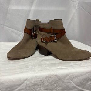 Coach Pauline suede and leather ankle booties with
Dual Buckle.